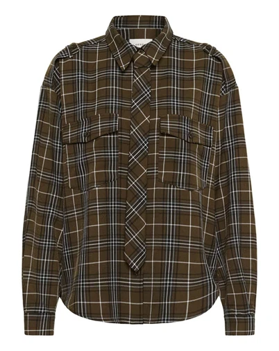 Gestuz - GZAleya Skjorte - Green Olive Check